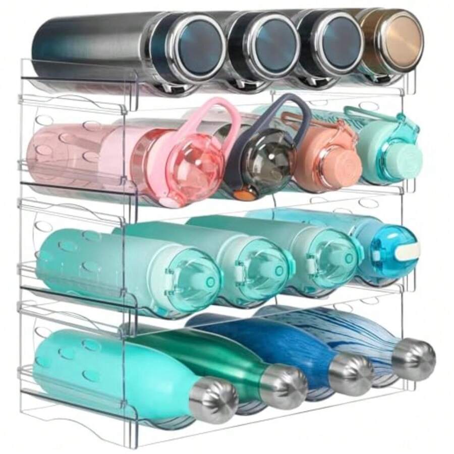 CYPNOrganizador Apilable de Botellas de Agua para Clóset - Organización y Almacenamiento de Despensa de CocinOrganizador de Botellas de Agua de 4 Niveles 16 para Gabinete Cocina Clóset OficinaFashion