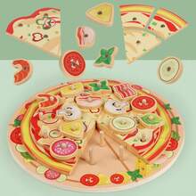 Children's Puzzle And Hands-On Pizza Making Simulation Toy, Wooden Simulation House, Detachable Pillar Pizza, Cutting And Playing Toy, Children's Kitchen Cooking And Playing Simulation Toy, Multi-Layer Pizza Playing, Seafood, Fruit And Vegetable Pizza, Role-Playing Kitchen Toy Gift, Wooden Simulation House Pizza, Cutting And Playing Kitchen Cooking Toy - Multicolor - View 2