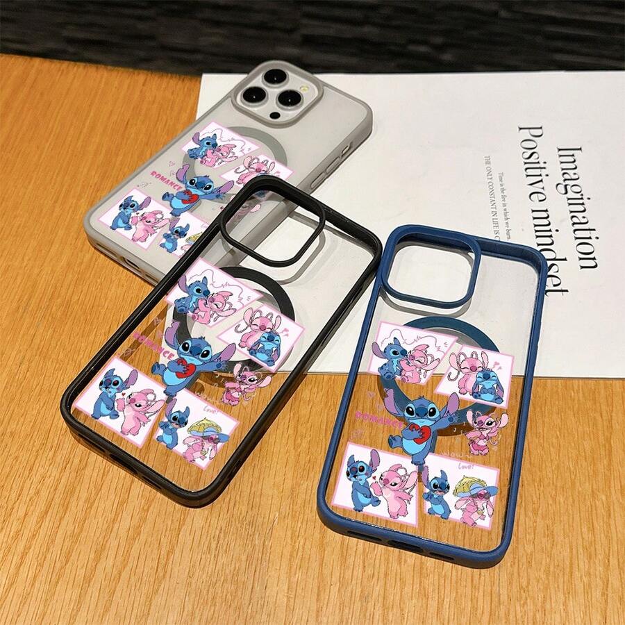 This Disney Lilo & Stitch Phone Case, Featuring Stitch And Angel Cartoon Characters, Boasts A Cute And Playful Design, A Simple And Stylish Appearance, And A Smooth And Comfortable Feel. It Features A Magnetic Back, Camera Protection, A Transparent And Fashionable Back Panel, And Reinforced Corners For Effective Drop Protection, Making It An Ideal Choice For Young People. This Phone Case Is Compatible With IPhone 17/16/15/14/13/...12/11/XR/XS/X Series And SamsungGalaxy S22, S23, S24, And S25 Series Phones. It's The Perfect Gift For Friends And Family. - Black - View 1