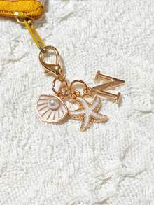1pc Bohemian Style Gold Letter Keychain With Shell And Starfish Decoration, A-Z Letter Options, Suitable For Holiday And Beach Themes - Multicolor - View 22