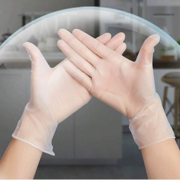 100 piezas Guantes de limpieza gruesos y duraderos, diseñados para la preparación de alimentos en la cocina, el lavado de frutas y verduras, el lavado de platos y la cocina diaria, transparentes y ligeros, ajuste cómodo, tacto flexible, adecuados para uso doméstico