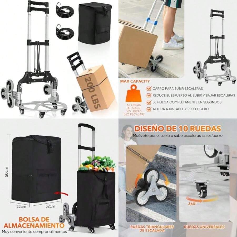 Carro de Compra Plegable,200LBS Carro de Mano para Subir escaleras con asa telescópica y Ruedas universales,carrito supermercado 2 SOGA y Bolsa de Impermeable extraíble, para Mover, Compras(default) - Multicolor - Ver 1