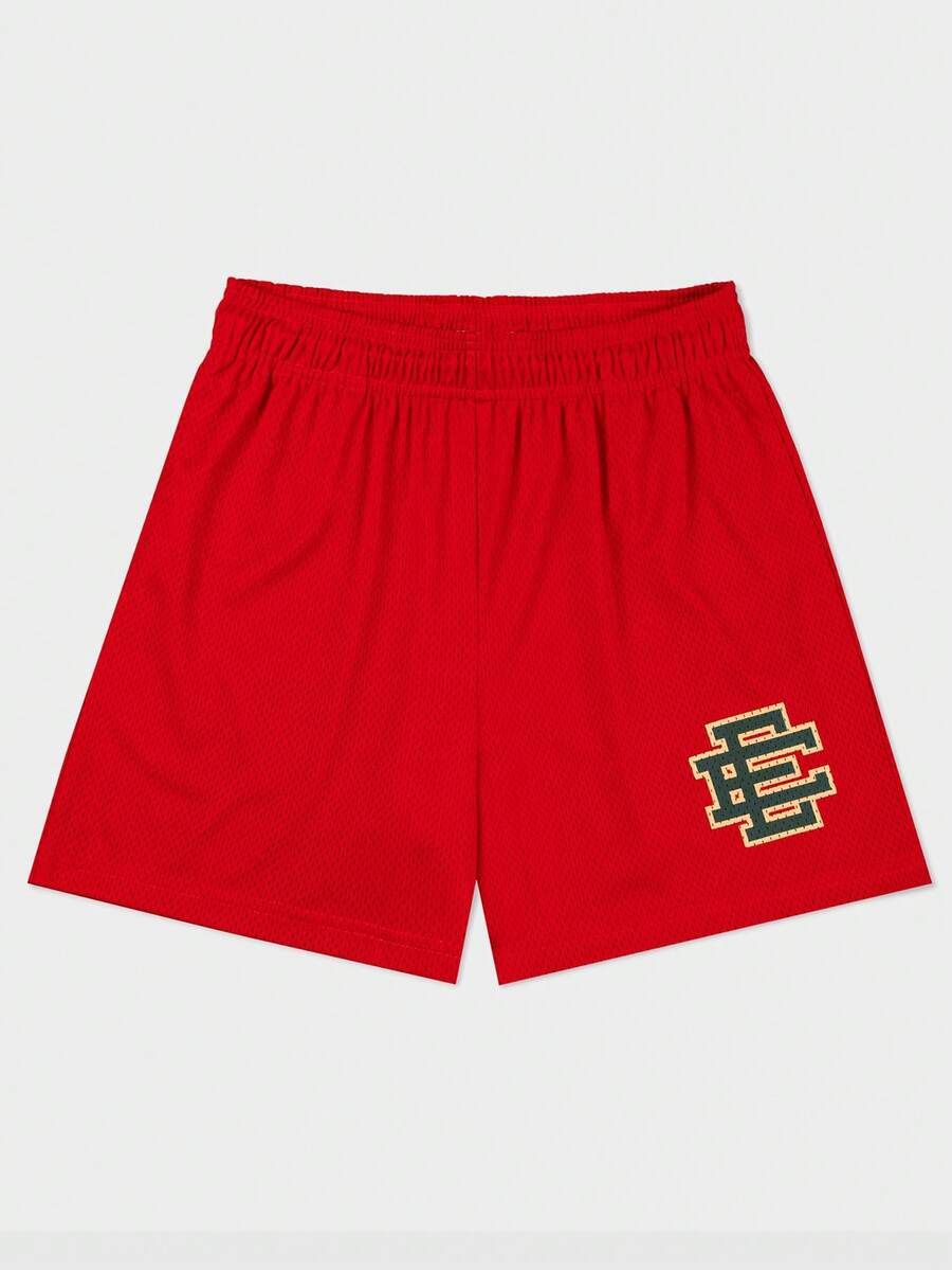 Men's Mesh Basketball Shorts - Breathable Retro Logo Athletic Streetwear, Quick-Dry Casual Gym Sports Shorts For Summer - 紅色 - 查看 1