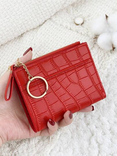 Med nyckelring, röd bokstavsdetalj, vikbar liten plånbok, fickplånbok, liten handväska, dubbelvikt, smal plånbok för kvinnor, lätt, bärbar, kreditkortsnyckelfodral, kort plånbok, söt, modern, mode, för födelsedagspresent, jul, årsdag, kvinnor, flickor, dam, företag, för årsdag, till jul, på alla hjärtans dag, för födelsedagspresent, för present, för älskare, för kvinnor, för flickor, för dam, för kvinna, väska, skolmaterial för skolan, studentrum och tillbaka till skolan