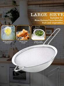 1pc Fine Mesh Strainer, Stainless Steel Filter Screen With Reinforced Frame And Sturdy Handle, Suitable For Sifting, Filtering, Draining And Rinsing Vegetables, Pasta, Fried Foods, Flour - Multicolor - View 2