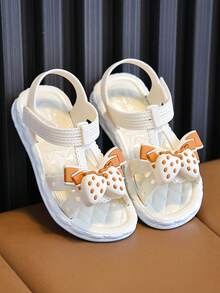 女童夏季可爱草莓蝴蝶结时尚百搭沙滩凉鞋，女童宝宝户外拖鞋 - 白色 - 查看 3