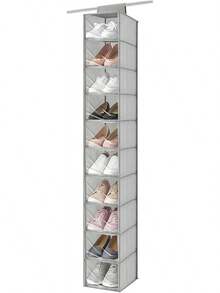 Euuztu Sadnyy 10-Shelf Hanging Closet Shelf Shoe Organizer With Dust Cover Hanging Closet Organizer Dorm Essentials Girls Boys Clothes Storage Hats And Handbags, 10 Kg Load Capacity (Black) - 灰色 - 查看 8