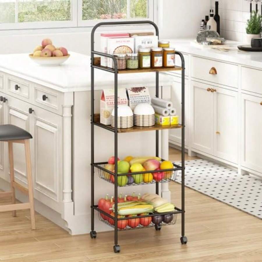 CYPNFruteros de Cocina Modernos 4 Niveles con Estante Superior Carrito Organizador de Almacenamiento Estante para Cocina Organizador de Frutas y Verduras Metal Frutero con Cajones y RuedasFashion - 219617114 - Ver 1