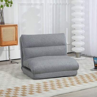 HOMCOM Folding Floor Chair With 6-Position Adjustable Backrest, Thick Seat Cushion, Bed Function, Linen Look, 70 X 41 X 56 Cm, Grey