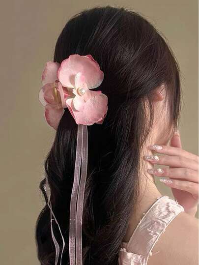 Pinza de pelo con cinta de orquídea Phalaenopsis de hadas para mujer, material de alta calidad, pinza de pelo premium, adecuada para peinados recogidos o semirecogidos, elegante, sofisticada, accesorio de pelo para uso diario, reuniones festivas, fiestas, viajes de vacaciones, regalo para niñas en días festivos, accesorio de pelo, tocado