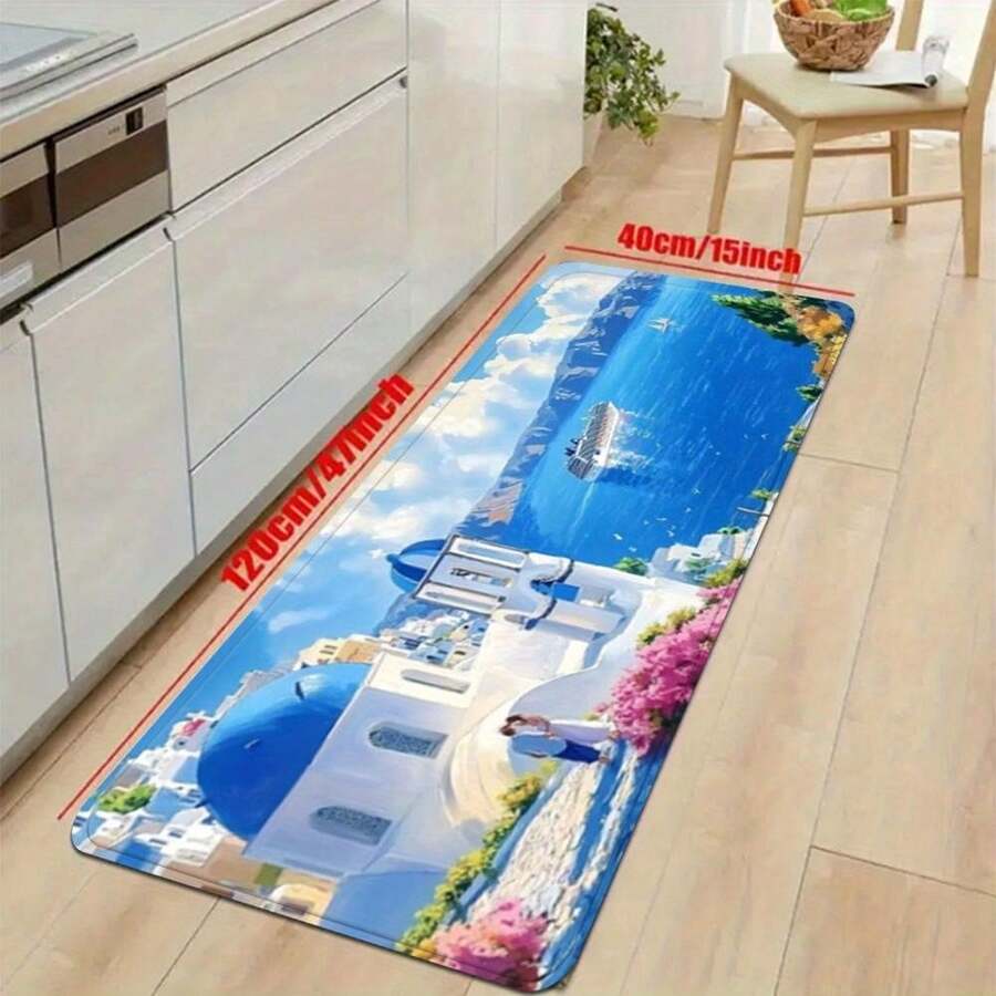 One Piece Of Mediterranean-Style Kitchen Mat - Slip-Resistant And Absorbent Floor Mats For Home Decoration. A Beautiful And Functional Gift For Home Decor. - 白色 - 查看 1