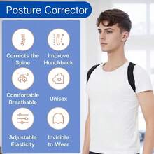 Ceinture correctrice de posture confortable - Orthèse réglable et respirante - Soutien sans couture du haut du dos, de la colonne vertébrale, du cou et des épaules - Convient pour un port quotidien, stabilisation de la clavicule, soutien du dos, correction de la posture, soulagement des douleurs dorsales - Convient pour la scoliose, améliore la posture du dos et fournit un soutien lombaire, convient pour les adultes, les étudiants, les travailleurs de bureau et les personnes âgées - Noir - Voir 9
