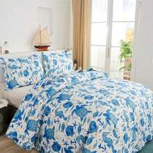 Oliven Marine Life Bedding Turtle Quilt King Size Coastal Bedspread Beach Sea Turtle Seahorse Shell Starfish Anchor Ocean Coverlet Daybed Cover Beach Theme Bedroom Decor - MàuC - Xem 3