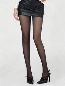 1双女士黑色高腰透明连裤袜，弹力防勾丝，优雅时尚 | 适合日常穿搭和晚宴造型