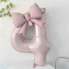 2pcs Large Light Pink Number Balloons 0-9, With Pink Bow Foil Balloon Set, Suitable For Birthday Party, Valentine's Day, Gathering Decoration, Anniversary, Holiday Celebration, Outdoor Party, Scene Atmosphere, Photo Decoration Balloons Supply. Anniversary, Outdoor Party Decoration, Decorative Balls, Fashionable Party Decoration, Reusable Decoration, Premium Foil, Celebration Balloons, Photo Background, Party Organizer, Event Planner