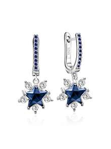 Bông tai mặt dây chuyền hình ngôi sao bằng bạc Sterling 925 đính đá Cubic Zirconia, kiểu dáng thanh lịch, thích hợp đeo hàng ngày, quà tặng sinh nhật. - Bạc - Xem 1
