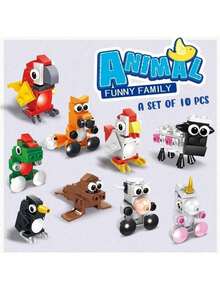 10件套可爱昆虫积木套装，世界知名积木，美味食物和水果积木，圣诞节/生日/新年礼物，适合成人和儿童，促进家庭互动，缓解成人压力，桌面装饰