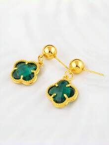 3pcs Lucky Clover Necklace & Earrings Set 24k Gold Plated, Elegant Long Chain Jewelr  Set For Women - Nhiều màu - Xem 7