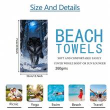 1pc Snow Wolf Beach Towel, Super Soft Microfiber Extra Large Beach Blanket, Super Absorbent Bath Towel, Suitable For Travel, Swimming Pool, Diving, Surfing, Yoga, Camping, Available In Multiple Sizes, Beach Accessories For Beach, Pool, Travel, Camping, Yoga - Multicolor - View 21