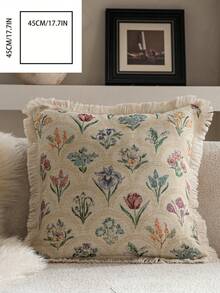 1 pieza Funda de cojín decorativa con estampado floral jacquard rosa, estilo vintage de granja, para decorar la sala de estar, el sofá, el dormitorio, el jardín, el exterior, el automóvil, adecuada para la decoración de otoño e invierno, la mesa de comedor, las fiestas y días festivos