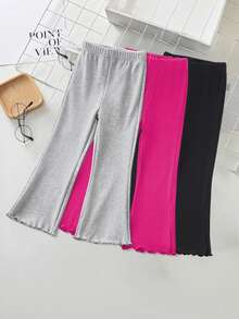 3 Potong Celana Panjang Model Flare untuk Anak Perempuan, Celana Panjang Bergaris Vertikal Musim Gugur untuk Anak-Anak, Celana Panjang Flare untuk Balita & Anak Perempuan, Celana Panjang Polos Sederhana dan Elegan, Set Serasi untuk Kakak Perempuan - Hot Pink - View 2
