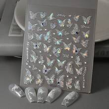 5D Embossed Nail Stickers For Butterfly Nail Art Se--Adhesive Nail Art Stickers White Butterfly Nail Decals Rhinestones Artificial Nails Supplies For Women Manicure Decorations - 風格7 - 查看 2