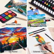 175-Pack Deluxe Wooden Art Set Drawing Painting Kit With 2 Drawing Pads, Acrylic Paints, Colored Pencils, Crayons, Paint Brush, Art Kit In Wooden Case, Gift For Artist, Adults, Teens And Kids - 棕色 - 查看 3