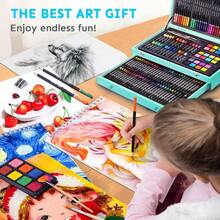 145 Piece Deluxe Art Set With 2 X 50 Sheet Drawing Pad, Art Supplies Wooden Art Box, Drawing Painting Kit With Crayons, Oil Pastels, Colored Pencils, Creative Gift Box For Adults Artist Beginners - 藍色 - 查看 7