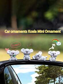 4pcs Cute Cartoon Grey Koala & Sloth Miniature Landscape Decor, Car Interior Desktop Ornament, Mini Resin Accessory For DIY Decoration - Koala Figurine - View 7