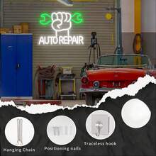 1个白色和蓝色扳手形状的LED霓虹灯车库墙面装饰招牌，USB字母车库招牌，车库门汽车修理店霓虹灯