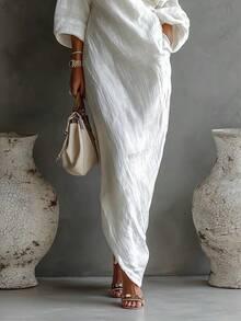 2026 Elegant Breathable Irregular One Shoulder Lazy Dress White - 白色 - 查看 2