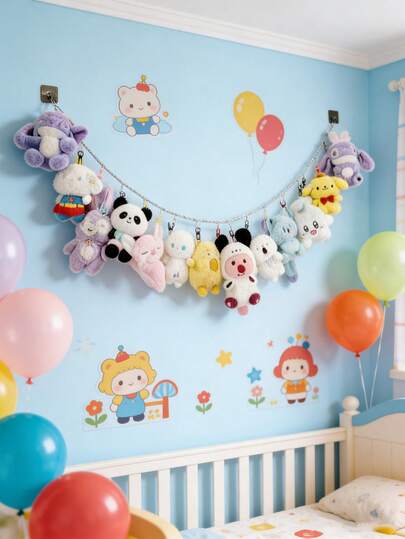 2pcs Cute Hanging Plush Doll Hammock, Large Stuffed Animal Corner Storage Rack, Decorative Hanging Rope & Clips, Random Color - Adorable Hanging Plush Doll Holder For Kids Room, Nursery, Bedroom