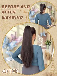 爪形马尾假发，棕色，26英寸长，直发，耐热纤维合成马尾假发，适合女士派对和日常佩戴。 - 棕色 - 查看 9