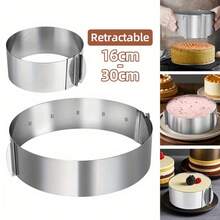 6-12in/15~30cm kakform i rostfritt stål, lämplig för universella kakringar, justerbar kakform i rostfritt stål, 8cm höjd, vanlig chiffongkakform, rund bakform, kakkantform - - - Visa 2