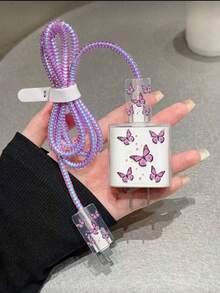 5pcs Pink Heart Design 20W/18W Phone Charger Set, Charging Cable Protector, Charging Head Protector, Compatible With IPhone 11 12 13 14 15 16 17 - 彩色 - 查看 8