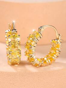 一对经典奢华单排椭圆形切割锆石耳环，专为女性设计，闪耀夺目的珠宝礼物，情人节佳选。 - 黑色 - 查看 6