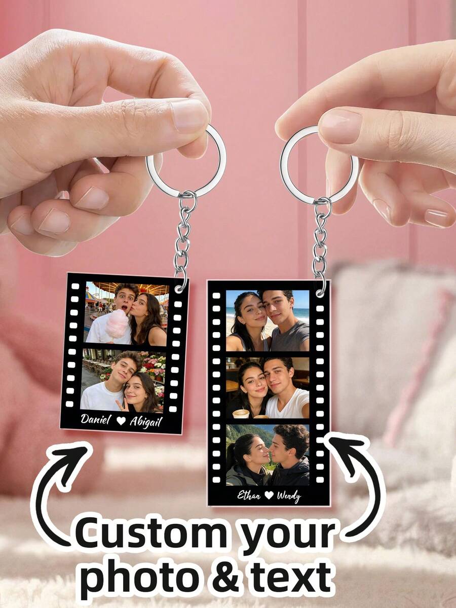 1-4pcs Customized Photo Acrylic Keychain - Personalized Couples Photo Keychain, Valentine's Day Anniversary Gift, Custom Name Keychain, Couples Keychain Suitable For Both Men And Women, Romantic Meaningful Design, Ideal For Couples, Him, Her, Boyfriend, Girlfriend, Husband, Wife, Perfect For Valentine's Day, Anniversaries, Daily Commemoration - Multicolor - View 1
