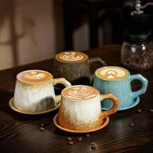 European Retro Ceramic Coffee Cup & Saucer Set, Creative Gift, Afternoon Tea Mug, Coarse Pottery Coffee/Tea Cup - Multicolor - View 10