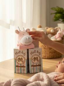 Baby Blanket With Lion Plush Toy And Green Microsoft Lining. - PINK COW - View 2