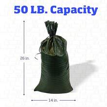 CYPNDURASACK Bolsas de arena resistentes con cuerdas de corbata bolsas de arena de polipropileno tejidas vacías para control de inundaciones con 1600 horas de protección UV capacidad de 50 libras 14 xFashion - Verde - Ver 8