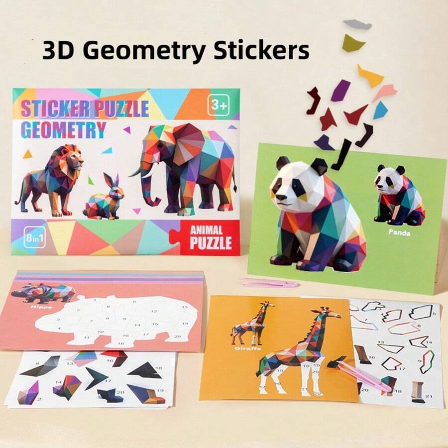 Children's 3D Geometry Collages, Handmade DIY Intelligence Puzzle Stickers, Early Childhood Focus, Early Education Puzzle Toys, Stickers, Drawing Books, Children's Crafts, DIY Transportation Animals, Polygon Puzzle Stickers, Toy Stickers, Rich Themes, Fine Hand Movements, Parent-Child Interaction, Desktop Toys, Easy To Operate And Learn, Allowing Children To Grow Happily While Playing, Suitable As Gifts