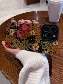 1个复古经典图案仿皮纹理手机壳，柔软贴合，兼容苹果和苹果手机 - 彩色 - 查看 3