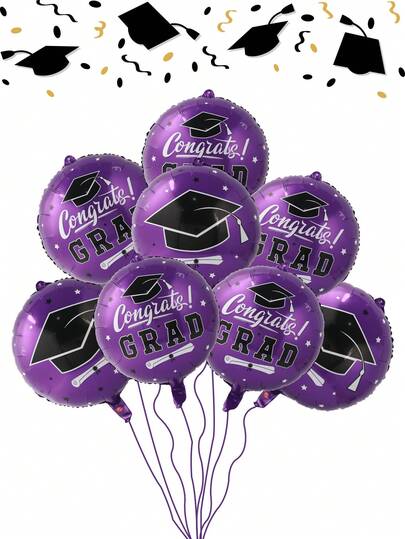 9件套毕业气球花束，紫色和黑色铝箔气球，毕业派对装饰，毕业用品，祝贺毕业生，2026届，毕业帽装饰气球，毕业照背景道具，气球拱门配件，室内/室外毕业装饰，毕业典礼装饰，毕业装饰，毕业礼物，派对礼品