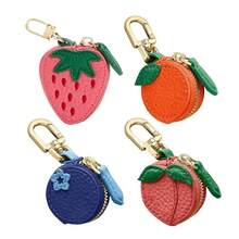 Unisex Cute Fruit PU Leather Keychain Coin Purse Earphone Holder - Blueberry Purple - Multicolor - View 9