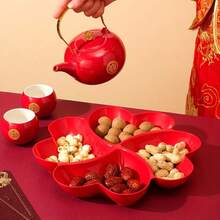 4-Compartment Red Heart-Shaped Plastic Fruit Plate, Snack Tray, Cookie & Dessert Plate With 4 Non-Slip Dipping Bowls, Suitable For Wedding Party, Christmas Gift, Holiday Party, Valentine's Day Food Display - Multicolor - View 10