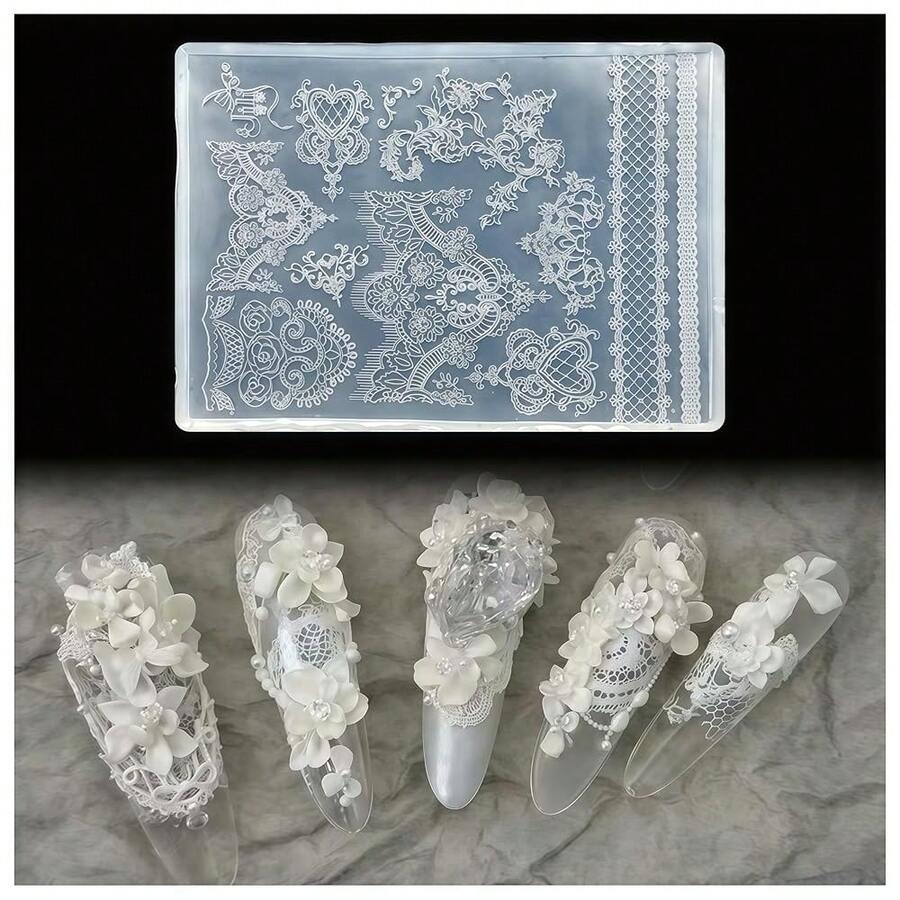 3D Lace Gel Nail Art Mold Arts Resin Pattern Molds For Accessories Supplies Laces Embossing Silicone Tools Cute Nails Style - ZYXP053 - 查看 1