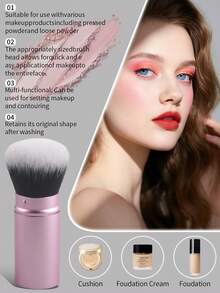 1pc Extendable Foundation Makeup Brush, Soft Bristles, Easy To Apply,Giveaways - Pink - View 5