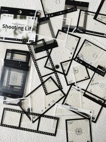 1pack/20pcs Black & White Film Photography Frame Diy Stickers Back To School Scrapbook Supplies Funny Stickers Scrapbooking Supplies Kindle - Multicolor - View 1