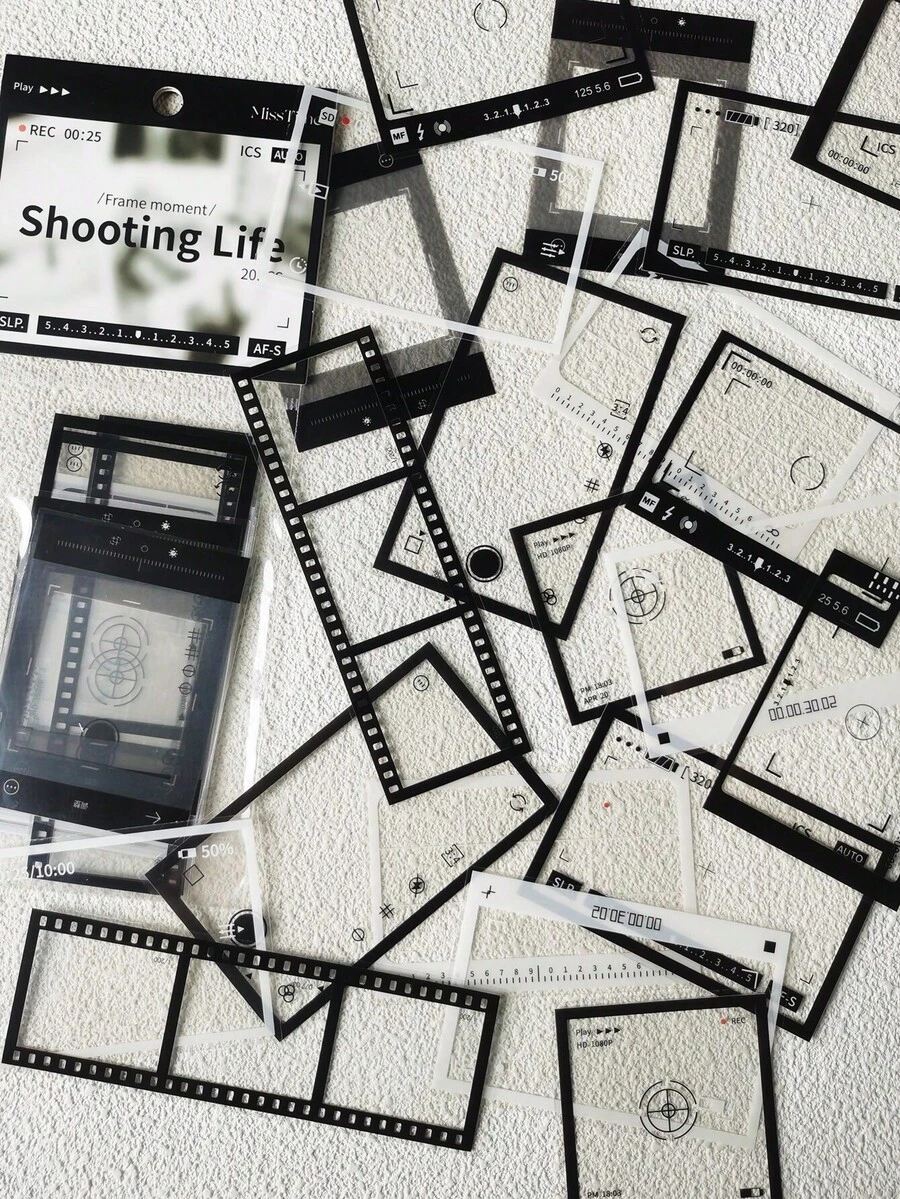 1pack/20pcs Black & White Film Photography Frame Diy Stickers Back To School Scrapbook Supplies Funny Stickers Scrapbooking Supplies Kindle - Multicolor - View 1