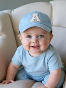 1pc A-Z 26 Letters Kids Baseball Cap, Suitable For 1-3 Years Old Toddler Girls, Outdoor Sun Hat - Baby Blue - View 4